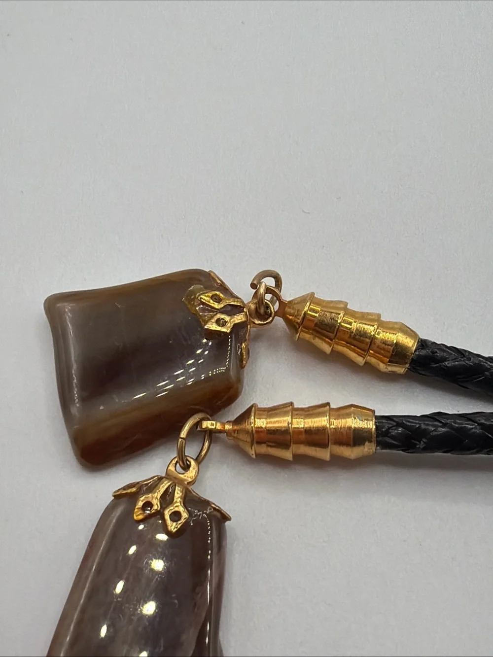 Vintage Western Natural Polished Jasper Stone Bolo Tie and Tips w/ Leather Cord